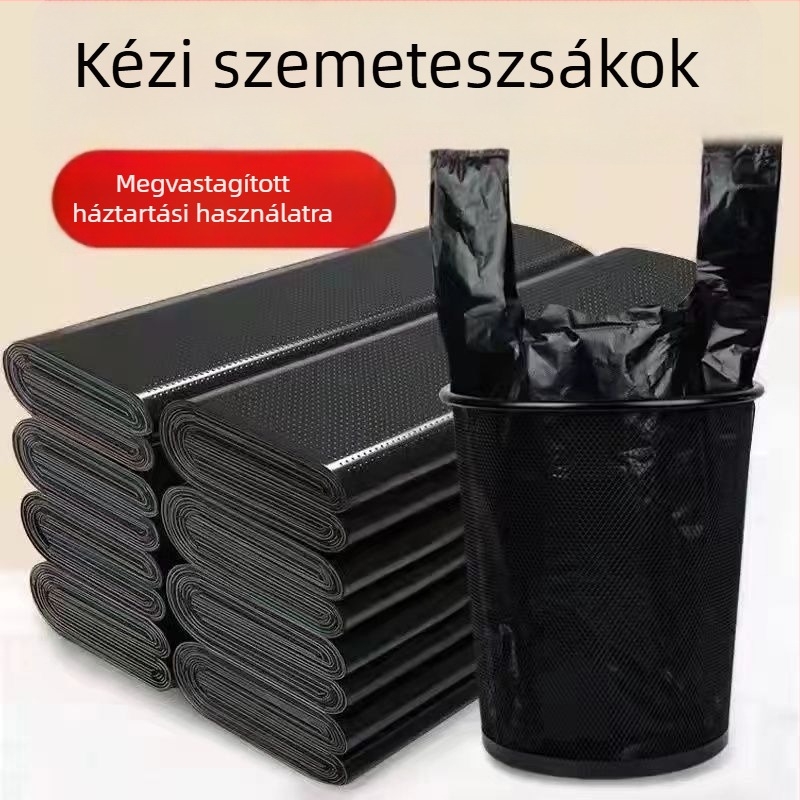 Fekete extra vastag háztartási szemeteszsákok, PE műanyagból, konyhai vest-stílusú