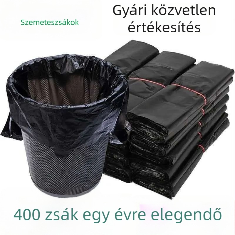 Fekete extra vastag háztartási szemeteszsákok, PE műanyagból, konyhai vest-stílusú