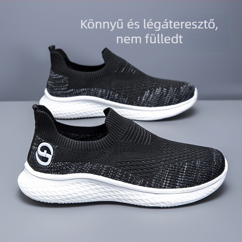 Férfiak számára légáteresztő hálós felsővel és slip-on kivitelű cipő, vastag talppal, könnyű mindennapi viseletre
