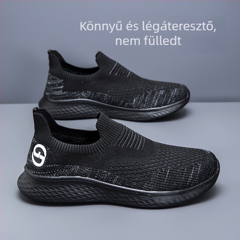 Férfiak számára légáteresztő hálós felsővel és slip-on kivitelű cipő, vastag talppal, könnyű mindennapi viseletre
