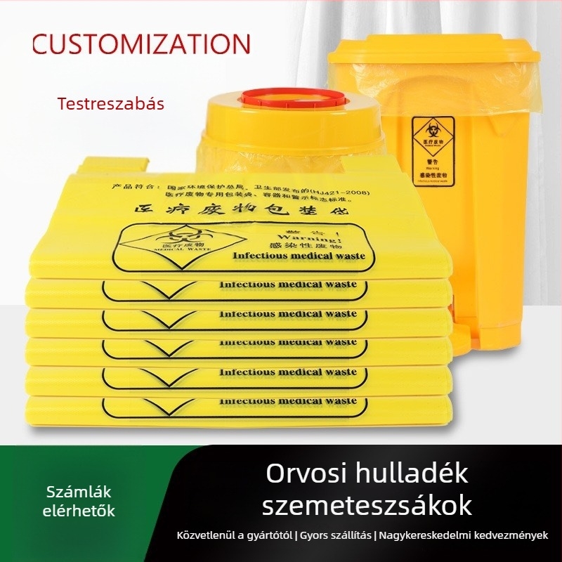 Sárga orvosi hulladék zsákok klinikák számára, nagyok és vastagok, mellény-stílusú, fogantyúval, kórházi használatra