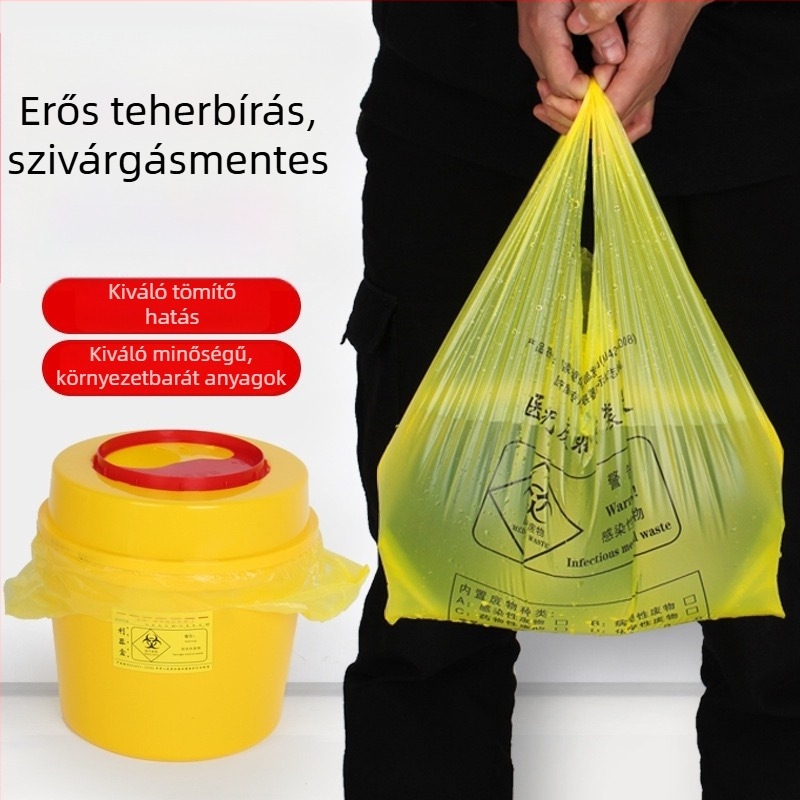 Sárga orvosi hulladék zsákok klinikák számára, nagyok és vastagok, mellény-stílusú, fogantyúval, kórházi használatra
