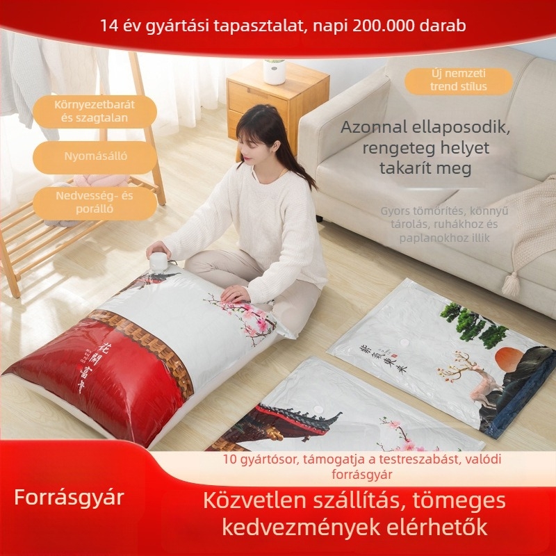 Otthoni rendezéshez vákuumos tárolótáska, por- és rovarbiztos, nedvességálló, pumpával, nemzeti mintás dizájn