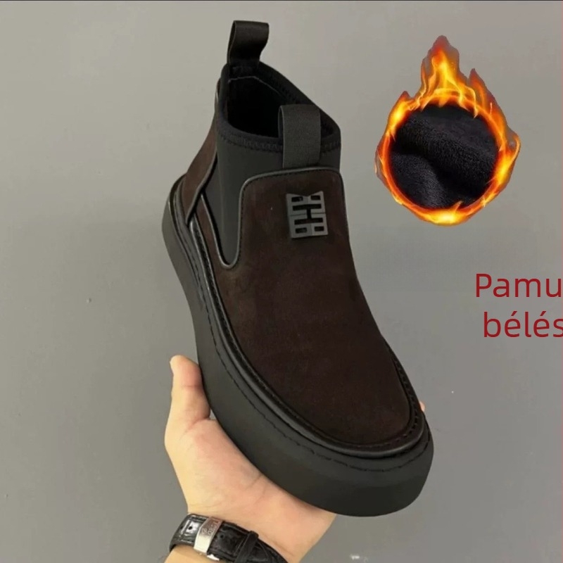 98302 Chelsea férfi bakancs, első osztályú marhabőrből, téli bélelve fleece-szel, vastag talpú, valódi bőr