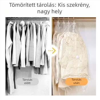 Átlátszó függő vákuumos tömítő tasak ruhákhoz, tollkabátok és kabátok tárolására, nedvesség- és porálló