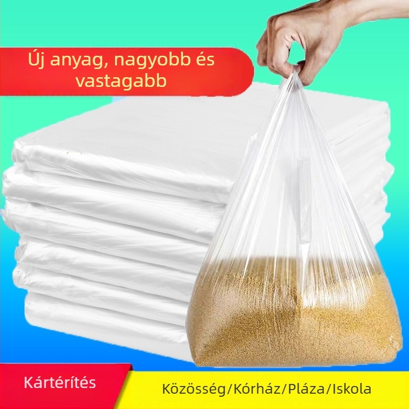 Egyszer használatos fehér, átlátszó műanyag szemeteszsák hotelszobákhoz, lapos szájú, kereskedelmi használatra