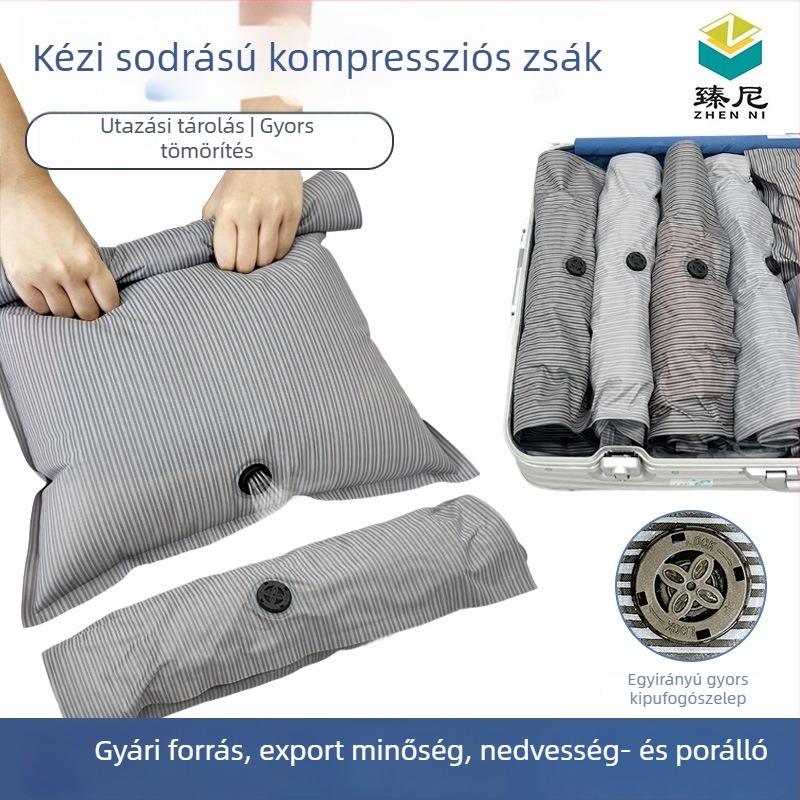 Zhen Ni vastagított vákuum-kompressziós tasak, kézzel görgethető, pumpa nélkül, utazásokhoz, kollégiumi szobákhoz és üzleti utakhoz