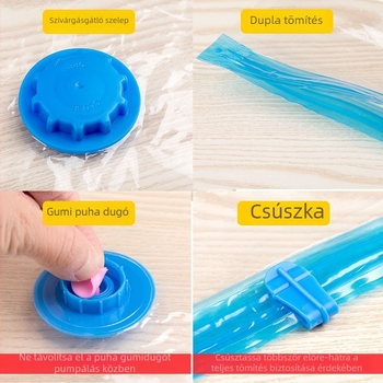 Nagy méretű vákuumos tároló tasak pumpával, ruhákhoz, takarókhoz és párnákhoz; porálló.