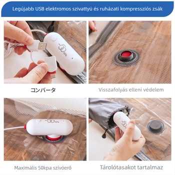 Utazáshoz használható vákuumos tárolózsák elektromos pumpával