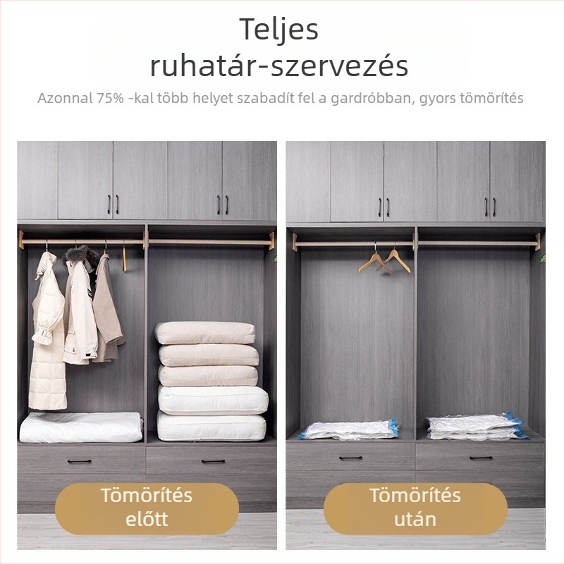 Utas- és háztartási vákuumos tároló zacskók ruhák és paplanok számára, elektromos és kézi vákuumpumpával