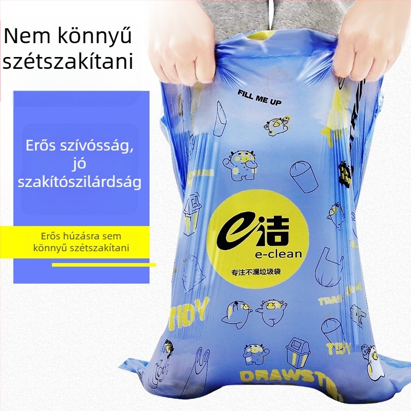 Vastagított szemeteszsák zsinóros kialakítással, otthoni használatra, fogantyúval
