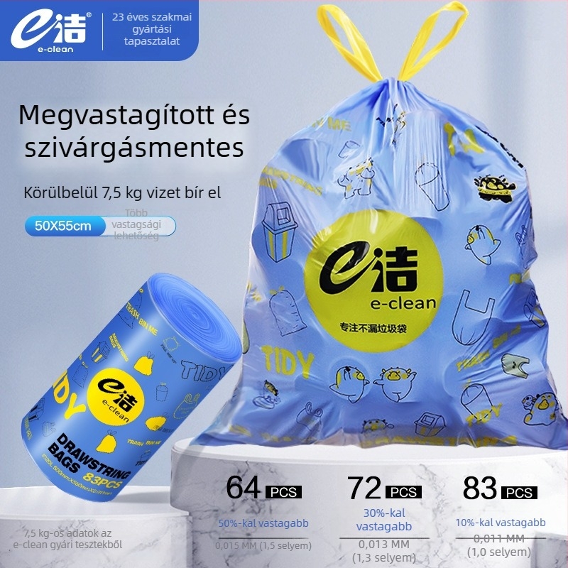 Vastagított szemeteszsák zsinóros kialakítással, otthoni használatra, fogantyúval