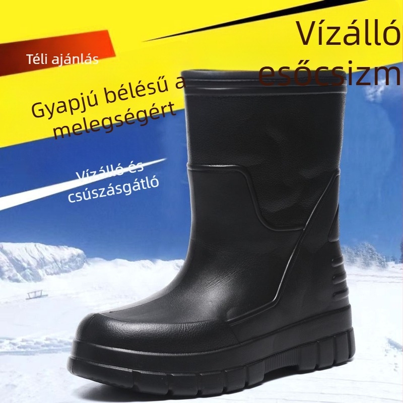 Férfiaknak szóló vízálló hócsizma fleece béléssel, csúszásmentes talppal, magas szár, meleg és tartós EVA könnyű konstrukció