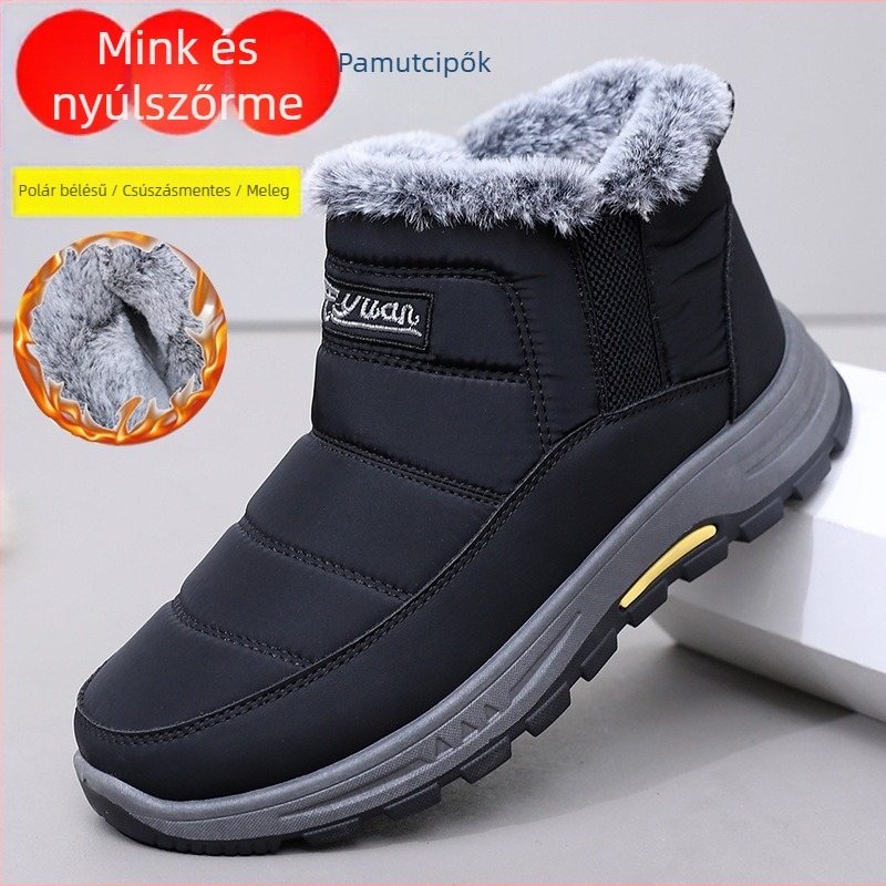 Férfi téli bakancsok vastag talppal, könnyűek, csúszásmentesek, melegek, slip-on