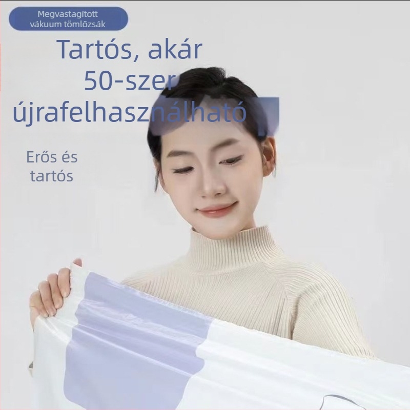 Vastag 3D vákuum tároló zsák paplanokhoz, ruhákhoz és pehelyhez – nedvességálló tömörítő zsák pumpa nélkül