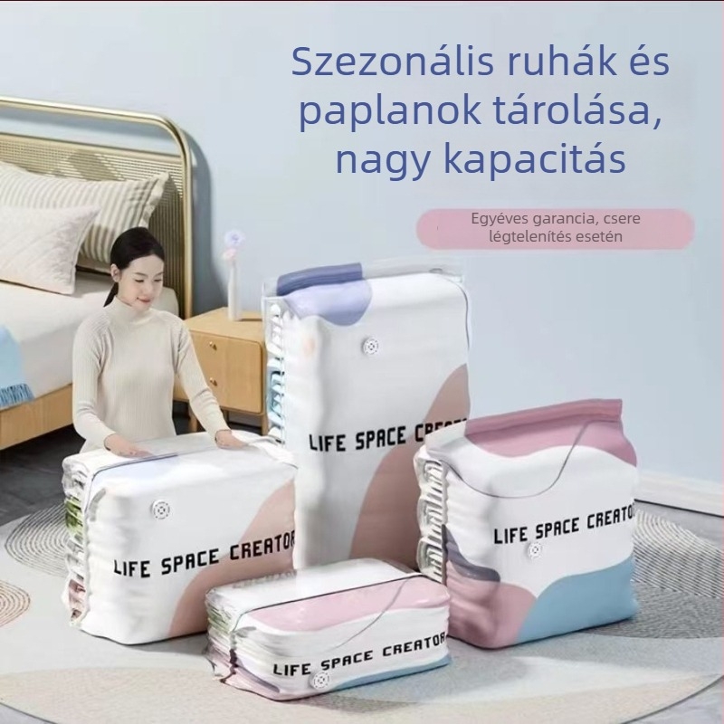 Vastag 3D vákuum tároló zsák paplanokhoz, ruhákhoz és pehelyhez – nedvességálló tömörítő zsák pumpa nélkül