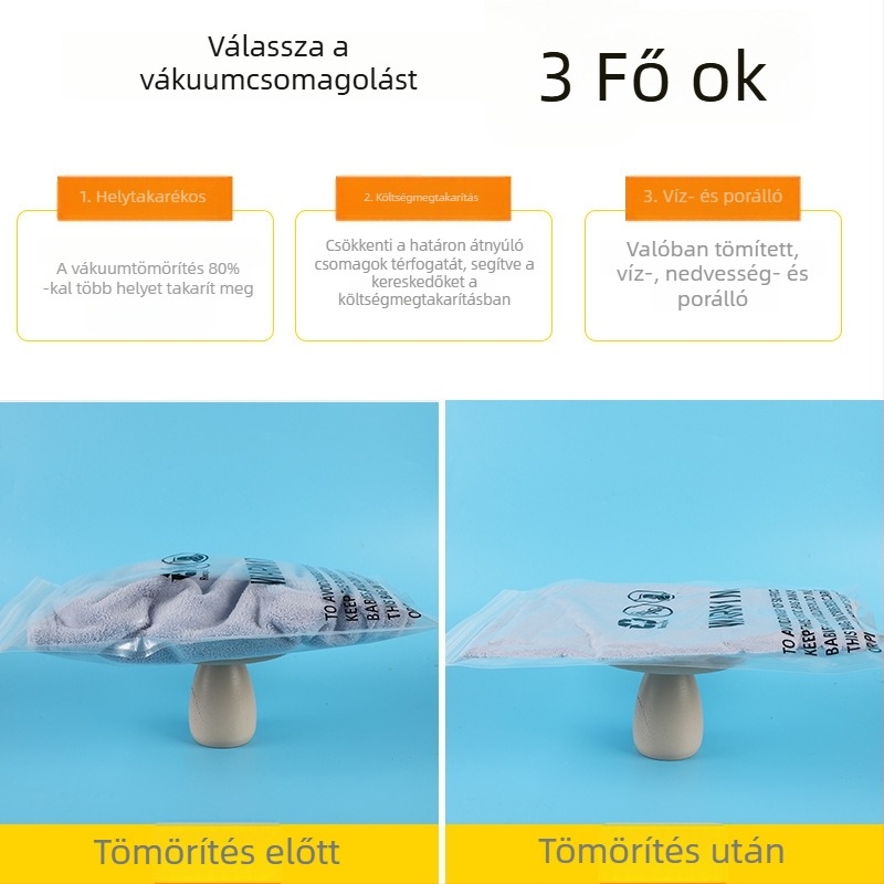 Átlátszó ruházati vákuumos tasak, fulladás elleni védelem, PA+PE anyagból