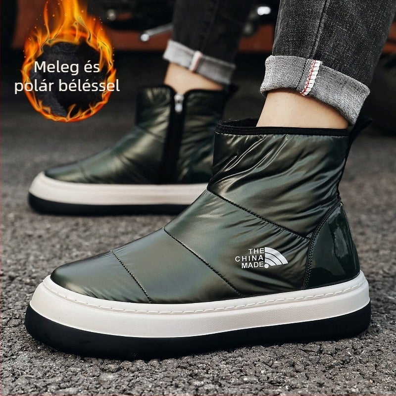 Férfi téli bakancs bőr felsőrésszel, vízálló, fleece bélés, könnyű, kültéri viselet