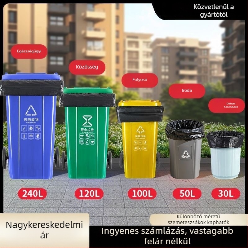Extra-nagy egyszer használatos műanyag szemeteszsákok kereskedelmi cateringhez, mellény-stílus, 1000 darabos csomag