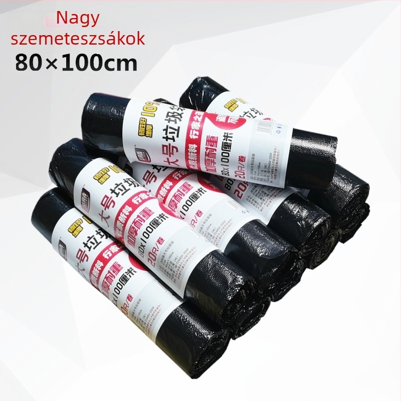 Fekete, vastagított szemeteszsákok, 80×100 cm, szállodák és catering számára, PE anyagú, nem lebomló