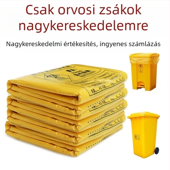 Vastagított sárga orvosi hulladékzsák, lapos szájú mellény-típus, egyszer használatos, PE anyag, kórházi használatra