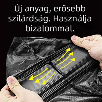 Megvastagított szemeteszsák lapos szájú váll-stílusú fogantyúval, nagy kapacitású, fekete, PE, háztartási és kereskedelmi használatra