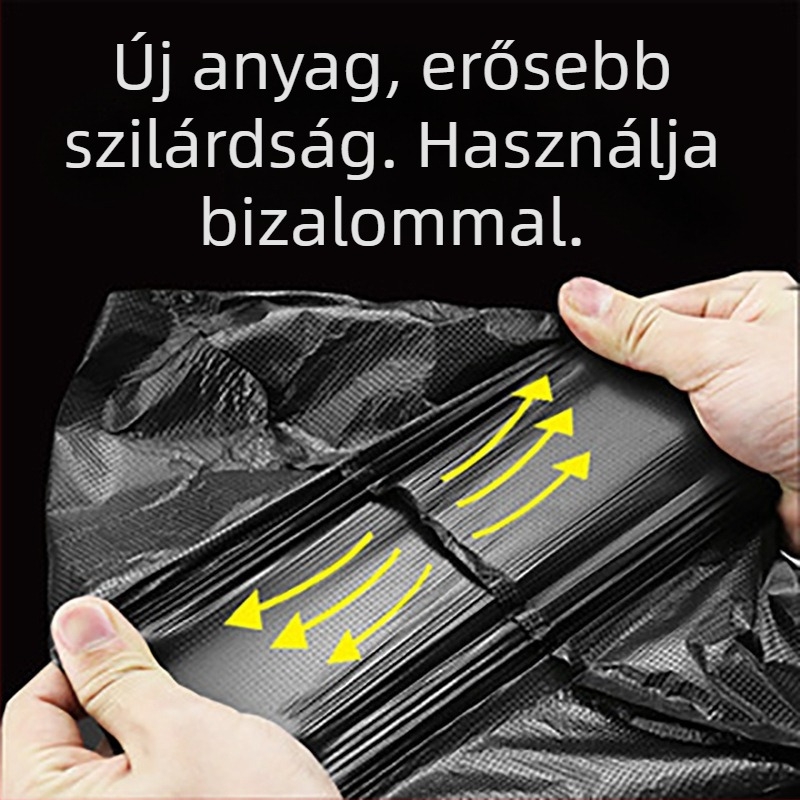 Megvastagított szemeteszsák lapos szájú váll-stílusú fogantyúval, nagy kapacitású, fekete, PE, háztartási és kereskedelmi használatra