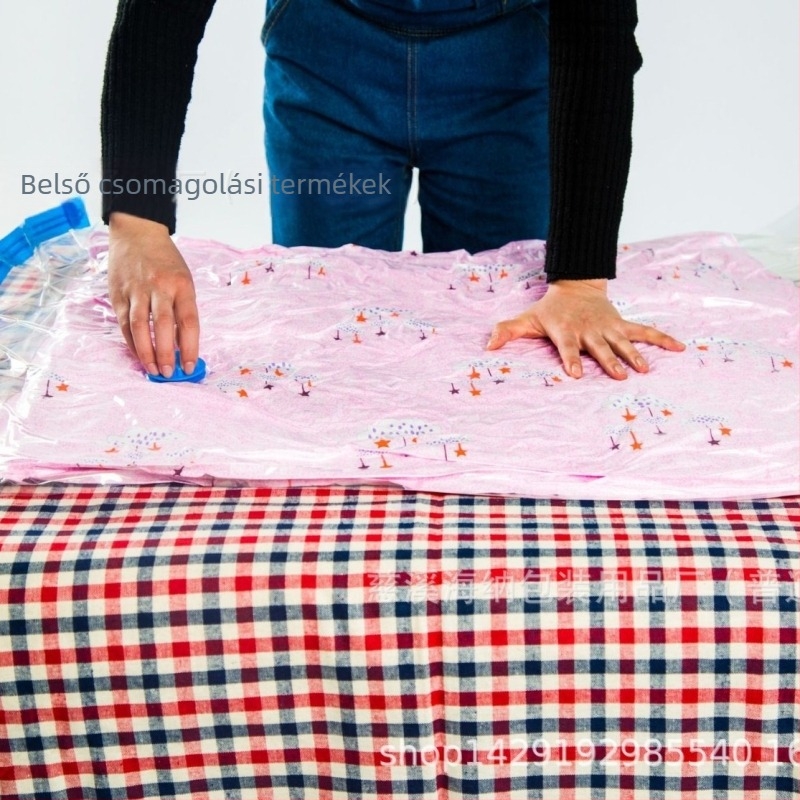 Antibakteriális vákuum-kompressziós zacskó, kézzel tekerhető, utazáshoz, 90×60 cm, zárva