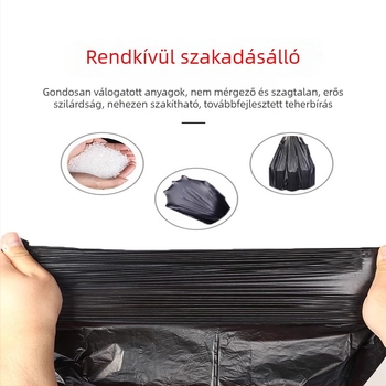Vastagított fekete szemeteszsák, mellény-stílusú, egyszer használatos, hordozható, otthoni, szállodai és éttermi használatra, tartós műanyag.