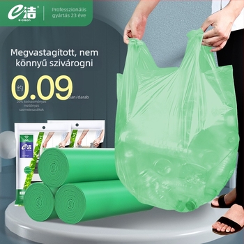 Biodegradábilis, vastagított mellény-stílusú szemeteszsákok egyszer használatosak, otthoni, szállodai és catering felhasználásra