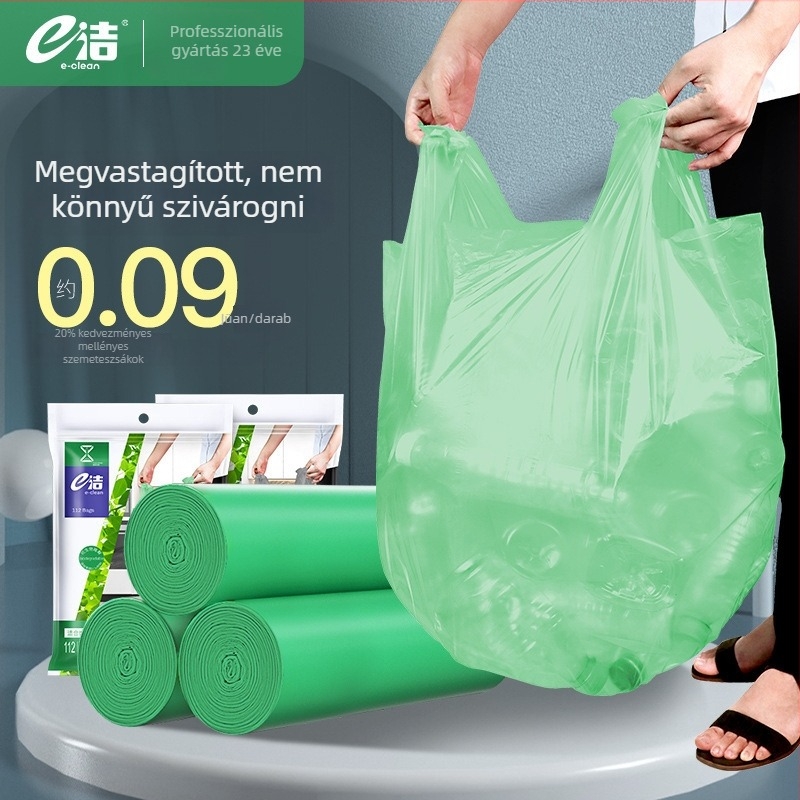 Biodegradábilis, vastagított mellény-stílusú szemeteszsákok egyszer használatosak, otthoni, szállodai és catering felhasználásra