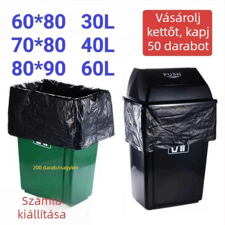 Nagy méretű, vastag fekete hulladékzsákok szállodákhoz és kereskedelmi felhasználásra, beltéri és kültéri használatra, iskolák és gyárak számára.