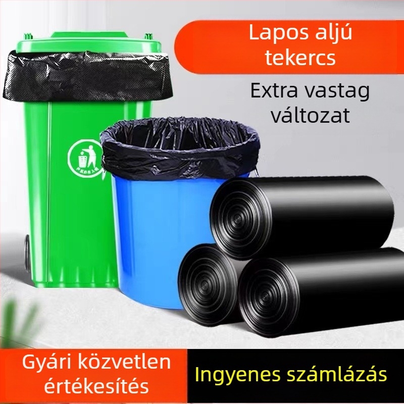 Nagy fekete, vastag szemeteszsákok rolja, nagyméretű, szállodai és kereskedelmi felhasználásra
