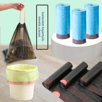 Vastagított húzózsinóros háztartási szemeteszsákok, nagy méretűek, konyha és fürdőszoba számára