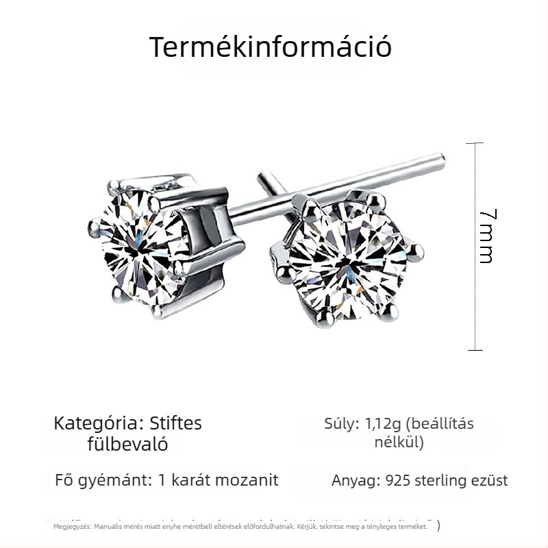 S925 Sterling ezüst Moissanite fülbevalók nőknek, klasszikus hatágú foglalat, fehérarany bevonatú, divatos ékszer