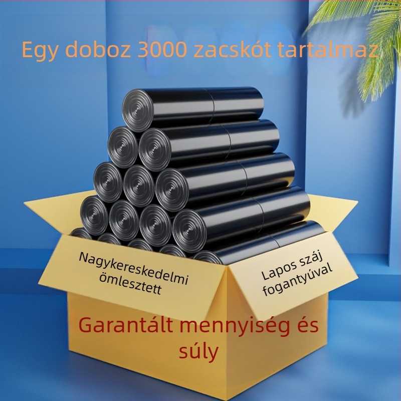 3000 vastagított szemeteszsák egy dobozban – otthoni és irodai használatra, kézi hordozású, sík szájú, mellény-stílus