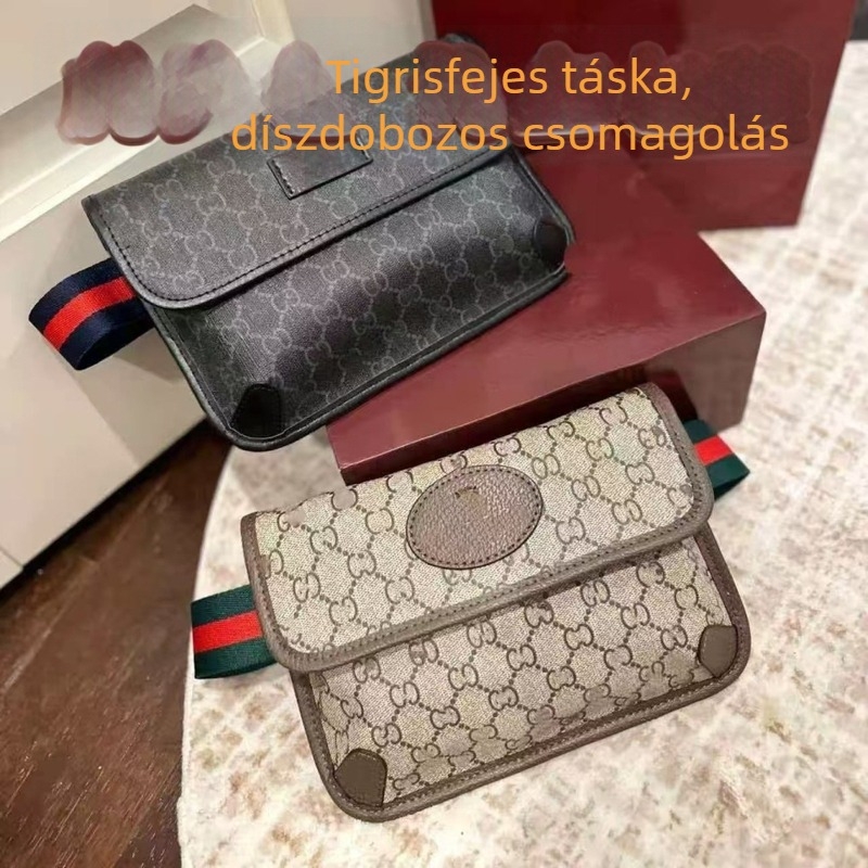 Valódi bőrből készült monogramos messenger táska, széles csíkos vállpánttal; deréktáska, mellkas és keresztpántos viselet nőknek