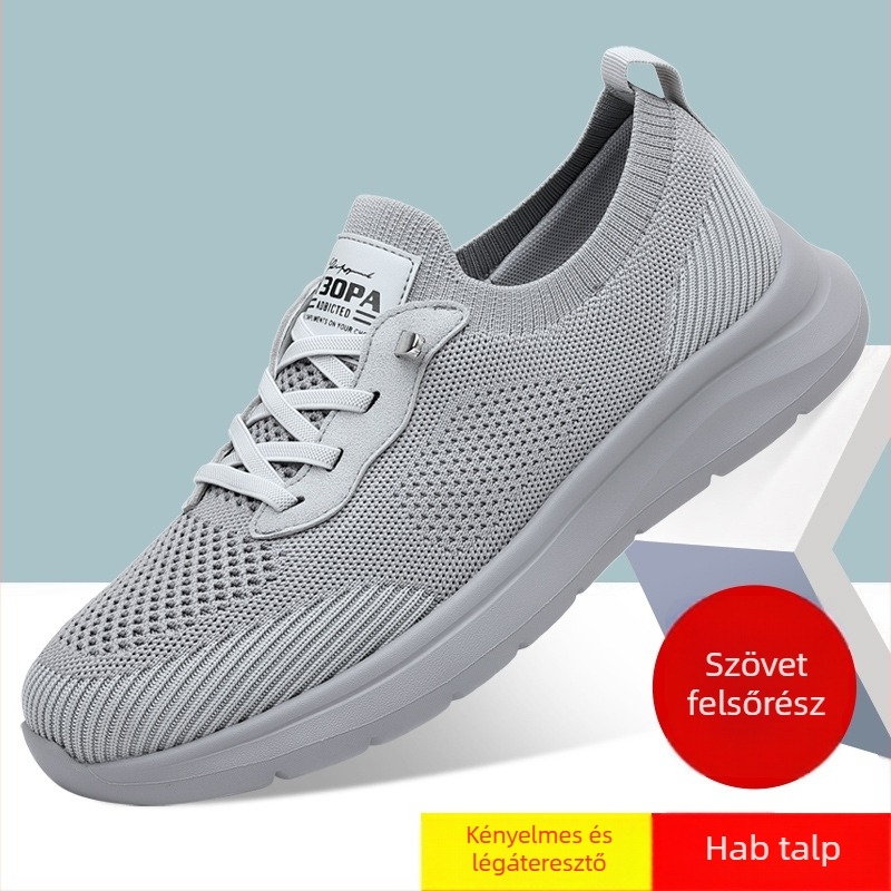 Férfi lélegző hálószövésű slip-on sportcipő, könnyű, vékony, tavasz–nyárra