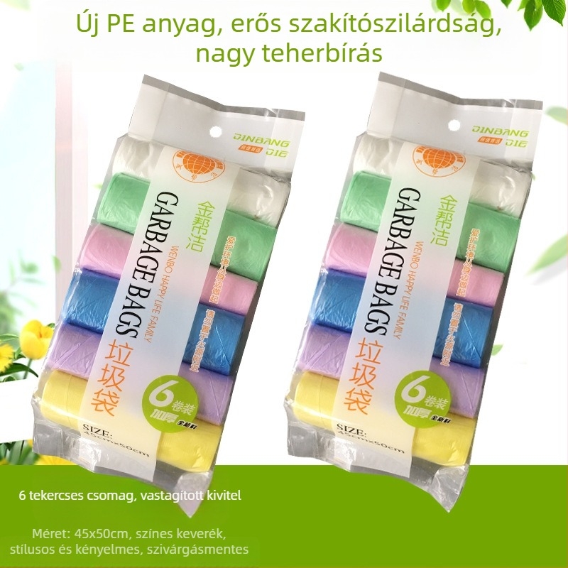 Színes perforált szemeteszsákok, 6 tekercses csomag, vastagított kivitel, otthon, hotel, iroda és konyha