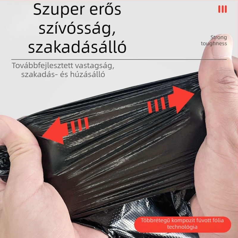 Fekete egyszer használatos szemeteszsákok lapos nyílással, mindennapi háztartási használatra, otthon, ingatlanüzemeltetés és szállodák számára, 100 tekercses csomag