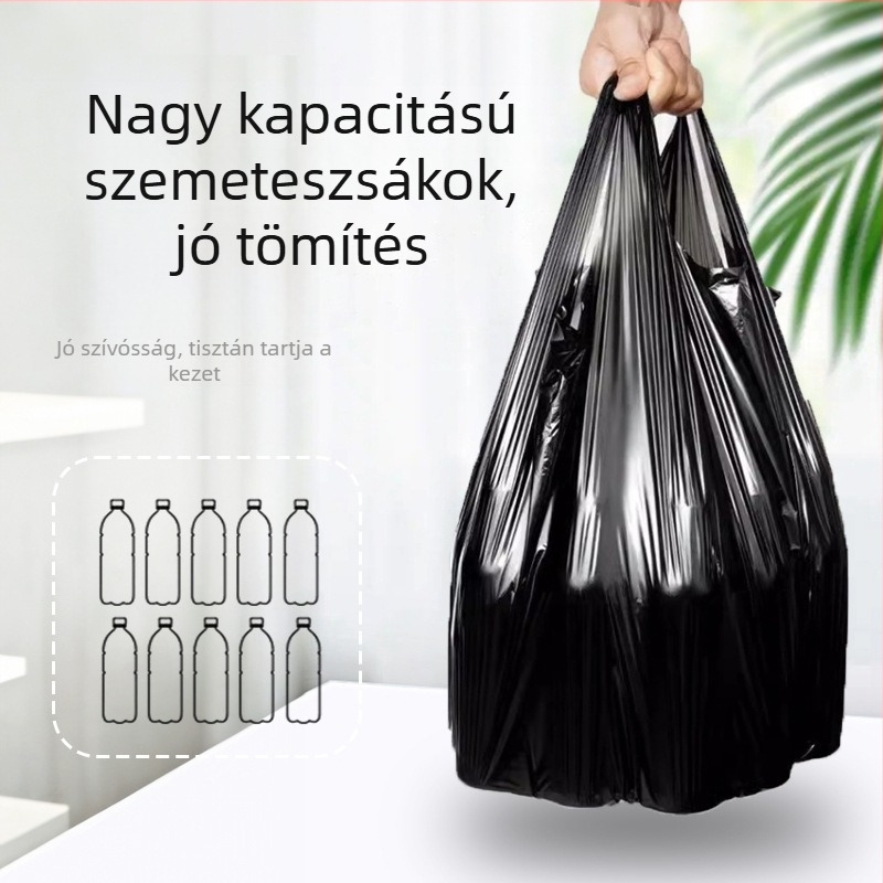 Háztartási szemeteszsákok, vastagított kivitelűek, nagy méret, hordozható, fekete, konyhai