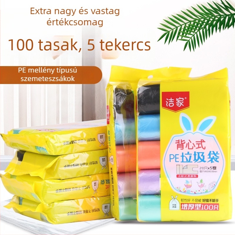Műanyag hulladékzsákok tekercsben, vastagított, nagy kapacitású, szállodák, konyhák és fürdőszobák számára