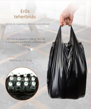 Háztartási szemeteszsákok, vastagított közepes méretű, fekete, konyhai műanyag zacskók