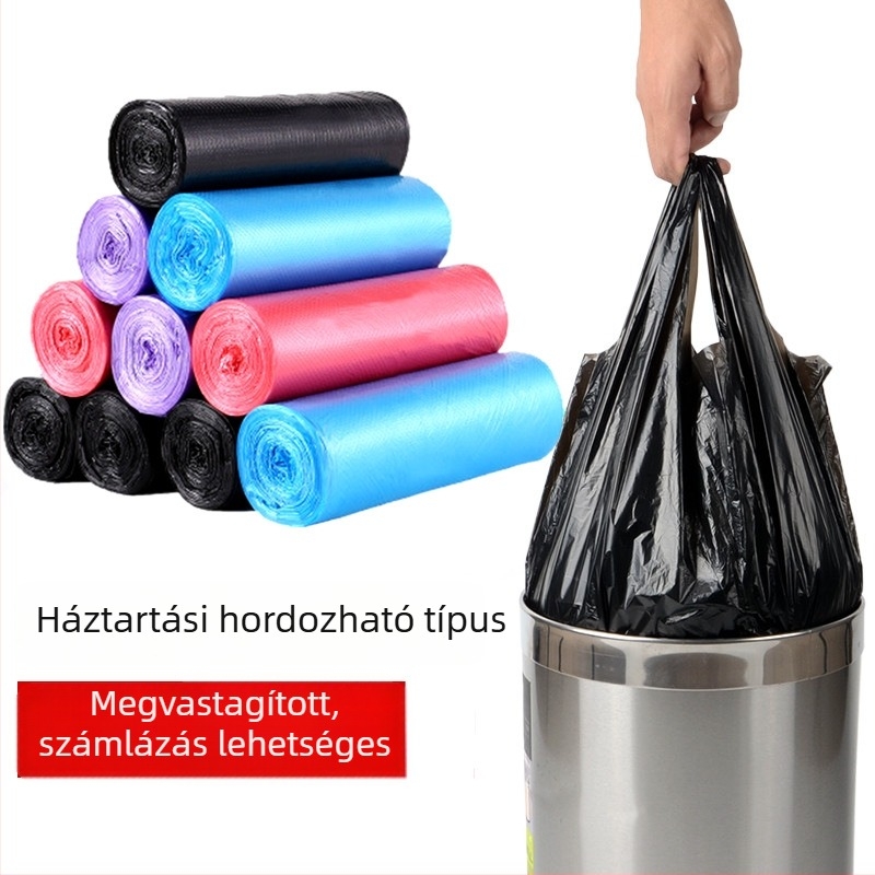 Háztartási szemeteszsákok, vastagított közepes méretű, fekete, konyhai műanyag zacskók