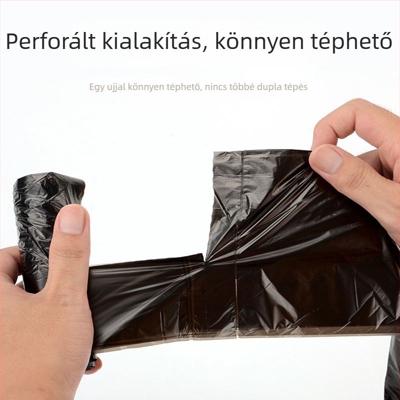 Háztartási szemeteszsákok, vastagított közepes méretű, fekete, konyhai műanyag zacskók
