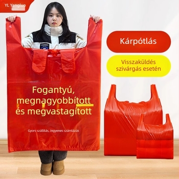 Háztartási piros mellény-stílusú szemeteszsákok, megnagyobbított és megvastagodott változat, konyhai egyszer használatos műanyag zacskók, megfizethető csomag