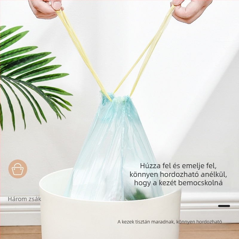 Szemeteszsák húzózsinórral, erősek, nagy méretűek, háztartási és irodai használatra, automatikus zárású műanyag zacskók