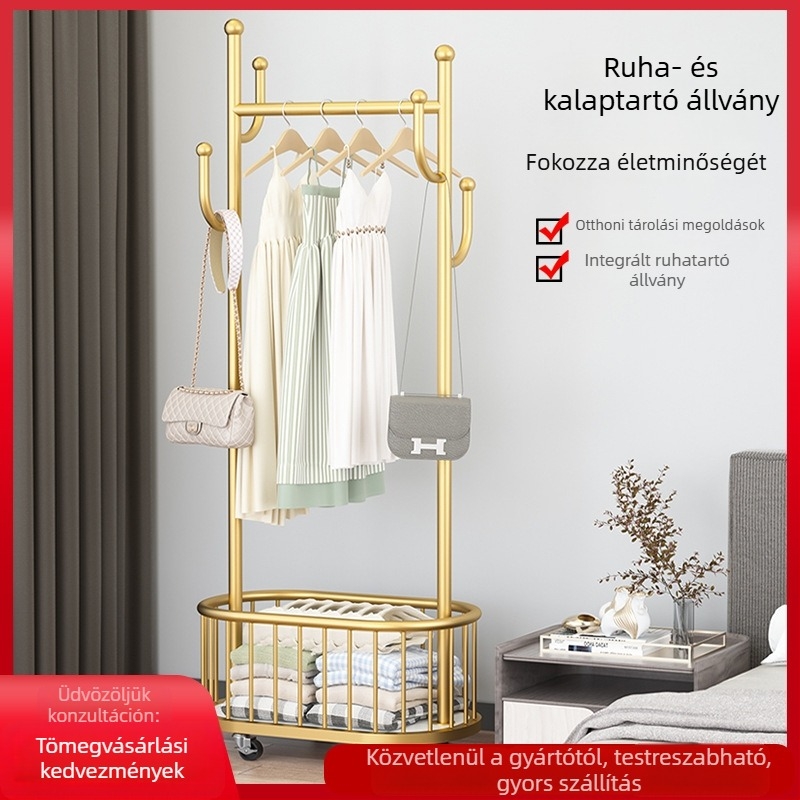 Testreszabható mobil kabátakasztó a nappaliba és a hálószobába, modern minimalist stílusú padlón álló ruhatartó