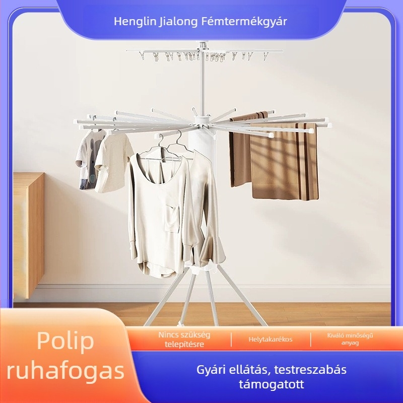 Óctopusz alakú álló ruhaszárító, összecsukható, balkonra vagy hálószobába, vasváz