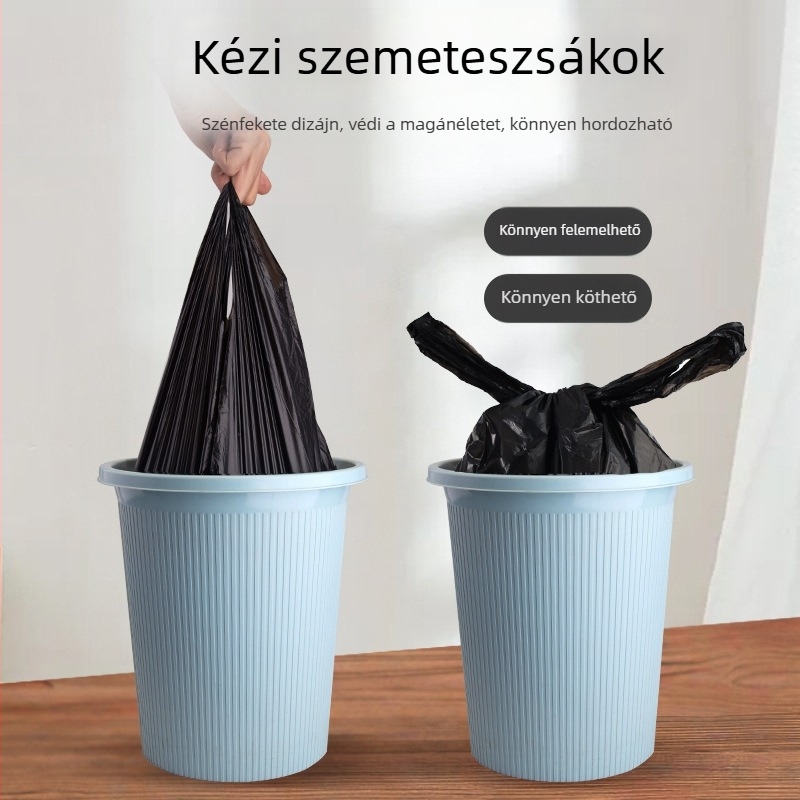Masszív, fekete színű mellény-stílusú konyhai szemeteszsákok, nagy méret, egyszer használatos